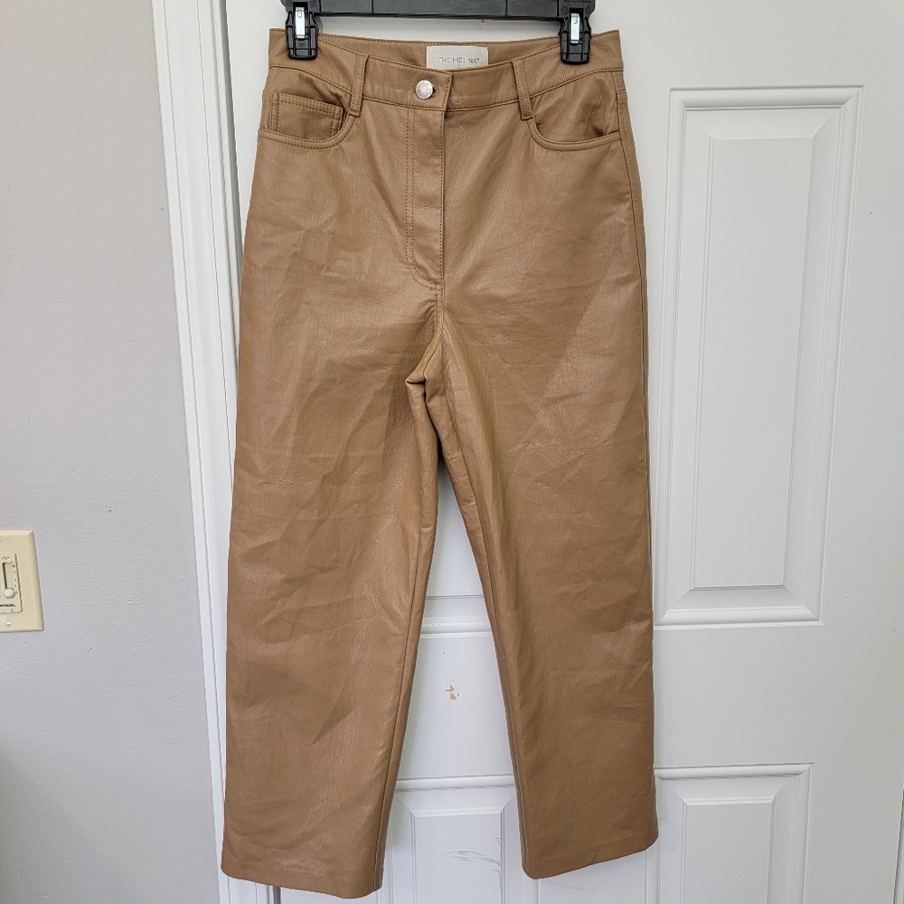 Aritzia Wilfred The Melina Vegan Faux Leather Pants Tan High Rise Size 6 EUC